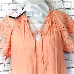 Who What Wear Ruffle Neck Midi Dress Lace Flutter Sleeve Shell Pink Oversized